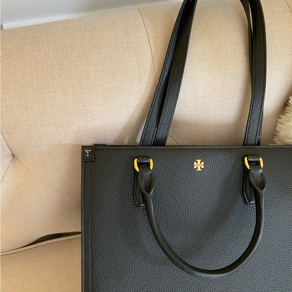 NEW Tory Burch Blake Black Medium Pebbled Leather Shopping Tote Bag Handbag - Picture 3 of 4